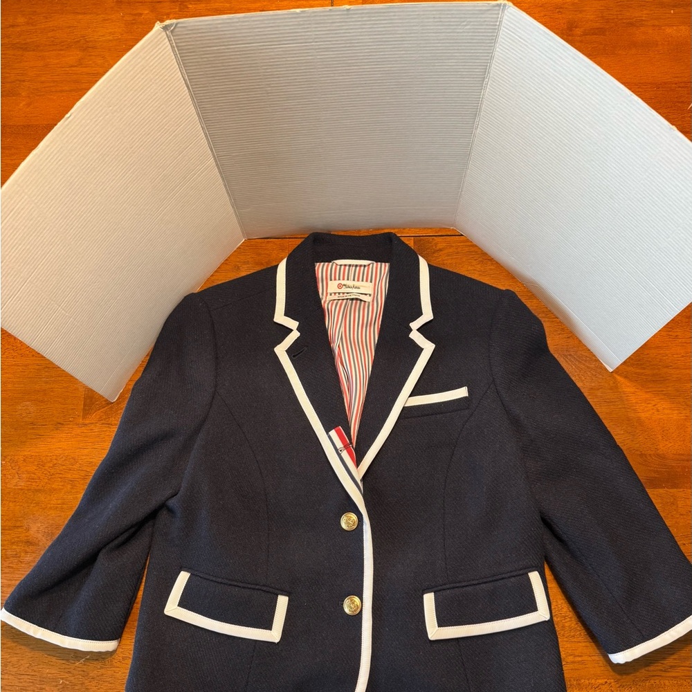 Thom Browne Blue and White Blazer with Notched Lapels